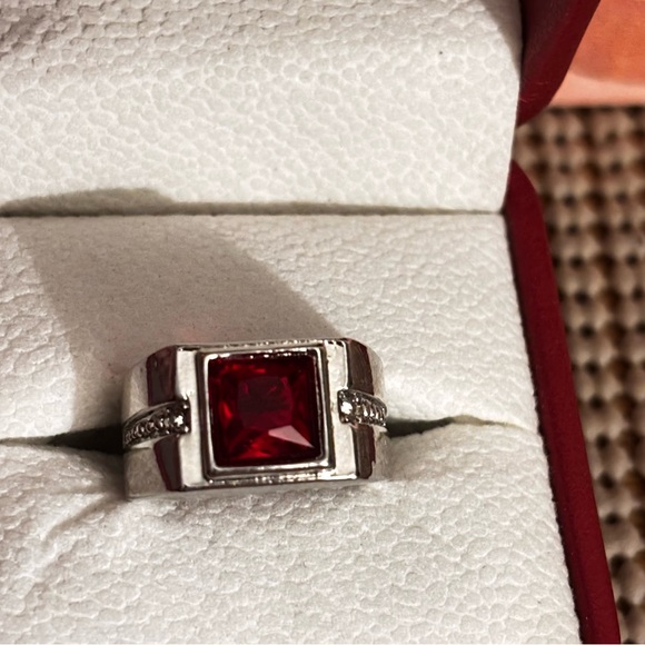 Radiant Red Gemstone Silver Ring - Picture 1 of 4